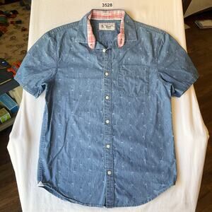 Penguin Men Button Down Shirt Size S Shortsleeve Coconut Print Denim Classic Fit